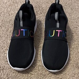 Nautica Kids Black Slip-On Sneakers with Rainbow Logo Accented NWOT